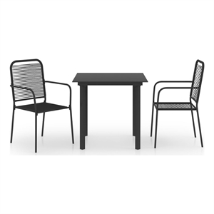 Bowery Hill Powder-Coated Steel/Glass/Cotton Rope Garden Dining Set in Black