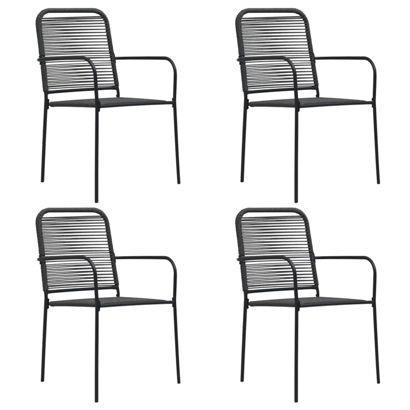 Bowery Hill Powder-Coated Steel/Glass/Cotton Rope Garden Dining Set in Black