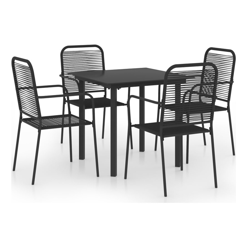 Bowery Hill Powder-Coated Steel/Glass/Cotton Rope Garden Dining Set in Black