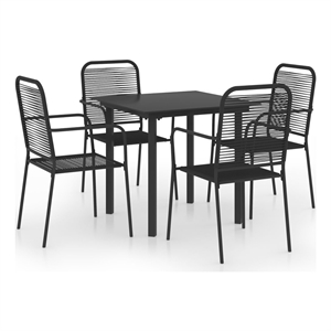 Bowery Hill Powder-Coated Steel/Glass/Cotton Rope Garden Dining Set in Black