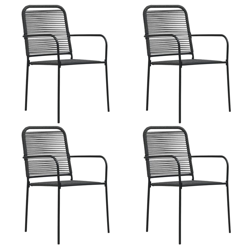 Bowery Hill Powder-Coated Steel/Glass/Cotton Rope Garden Dining Set in Black