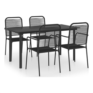 Bowery Hill Powder-Coated Steel/Glass/Cotton Rope Garden Dining Set in Black