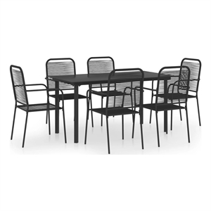 Bowery Hill Powder-Coated Steel/Glass/Cotton Rope Garden Dining Set in Black