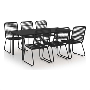 Bowery Hill Poly Rattan/Powder-Coated Steel/Glass Dining Set in Black