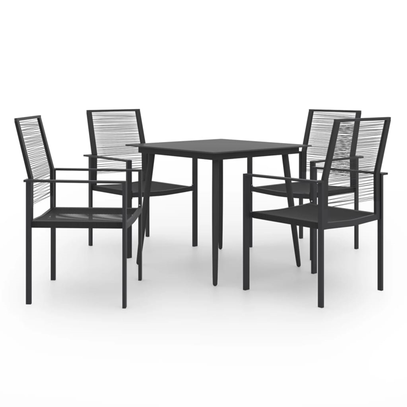 Bowery Hill Dining Set in Black Glass/Powder-Coated Steel/PVC Hollow Rattan