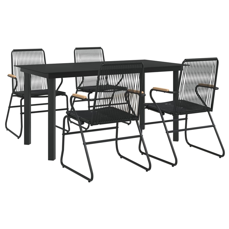 Bowery Hill Contemporary Powder-Coated Garden Dining Set in Black
