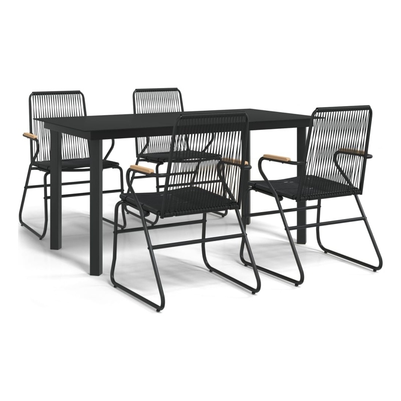 Bowery Hill Contemporary Powder-Coated Garden Dining Set in Black