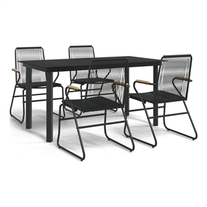 Bowery Hill Contemporary Powder-Coated Garden Dining Set in Black