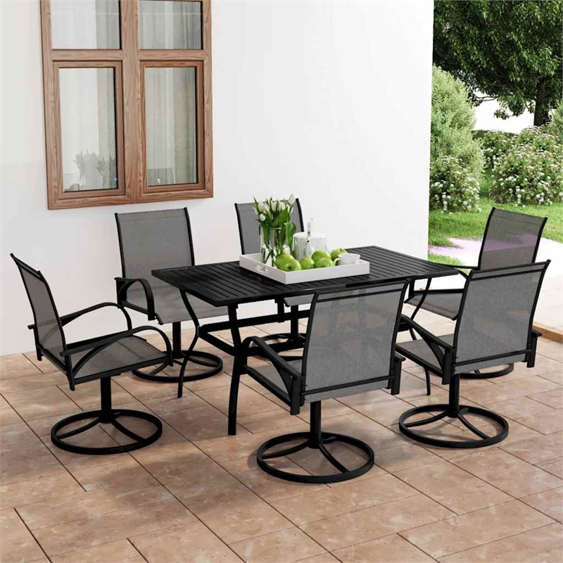 Bowery Hill Dining Set in Anthracite/Gray Powder-Coated Steel/Textilene Medium