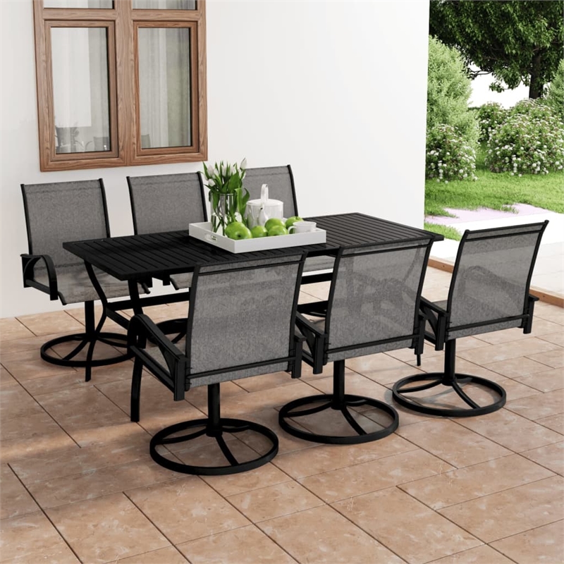 Bowery Hill Dining Set in Anthracite/Gray Powder-Coated Steel/Textilene