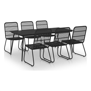 Bowery Hill Poly Rattan/Powder-Coated Steel/Glass Dining Set in Black