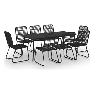 Bowery Hill Poly Rattan/Powder-Coated Steel/Glass Dining Set in Black
