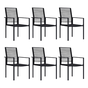 Bowery Hill Dining Set in Black Glass/Powder-Coated Steel/PVC Rattan 7-Piece Set