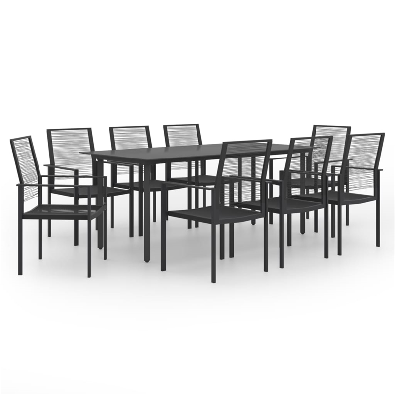 Bowery Hill Dining Set in Black Glass Large Garden Dining Set