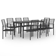Bowery Hill Dining Set in Black Glass Large Garden Dining Set