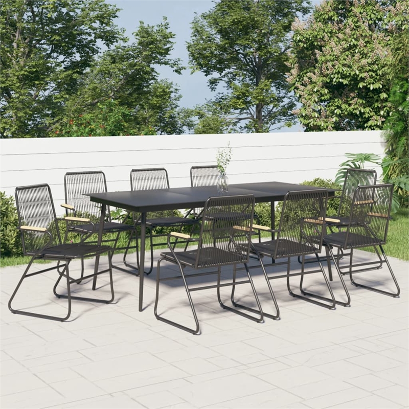 Bowery Hill Contemporary Powder-Coated Garden Dining Set in Black