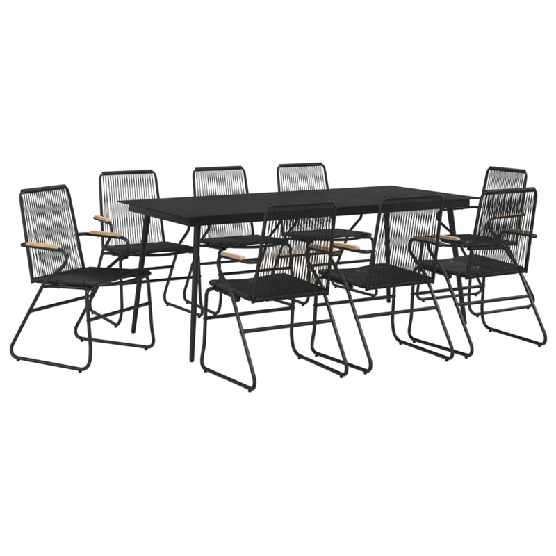 Bowery Hill Contemporary Powder-Coated Garden Dining Set in Black