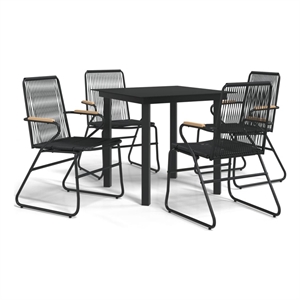 Bowery Hill Contemporary Garden Dining Set in Black PVC Rattan Medium