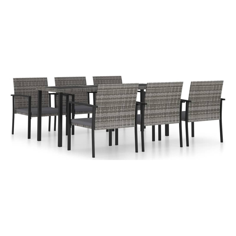 Bowery Hill Dining Set in Gray and Black Poly Rattan/Powder-Coated Steel/Glass