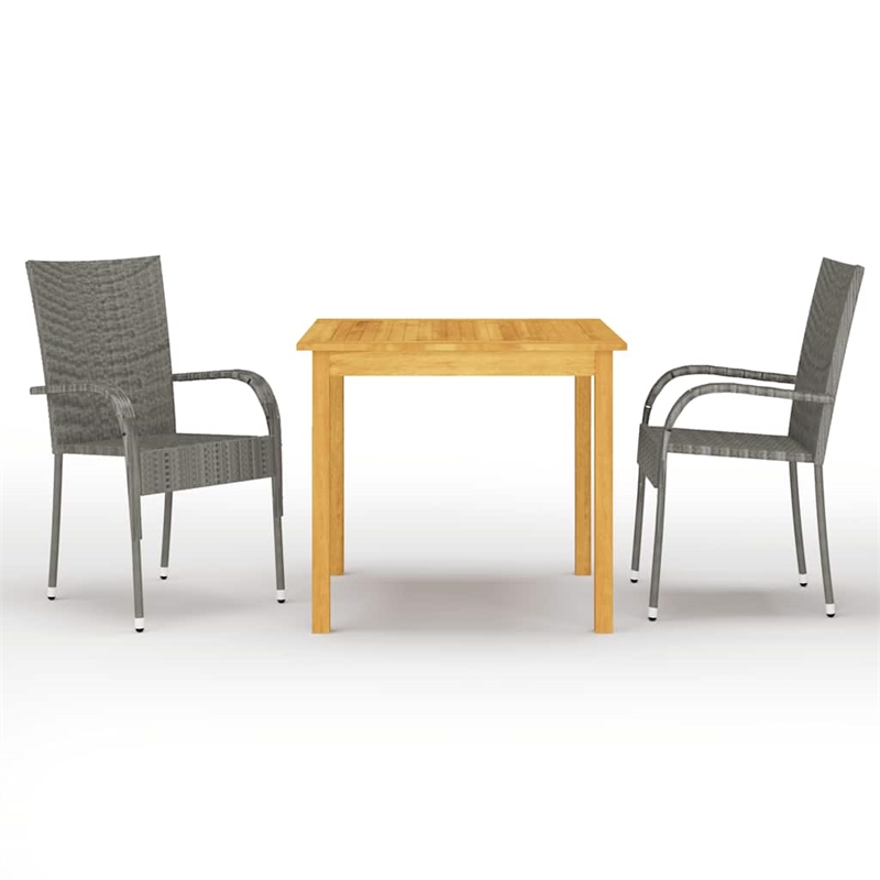 Bowery Hill Dining Set in Gray Solid Acacia Wood/PE Rattan/Powder-Coated Steel