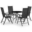 Bowery Hill Contemporary Powder-Coated Aluminum Dining Set in Black