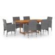 Bowery Hill Solid Acacia Wood/PE Rattan Standard Durable Dining Set in Gray