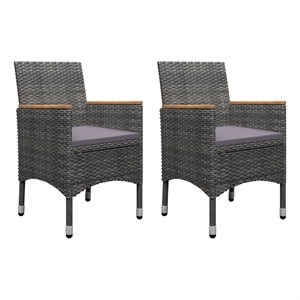 Bowery Hill Solid Acacia Wood 3 Piece Set Durable Dining Set in Gray