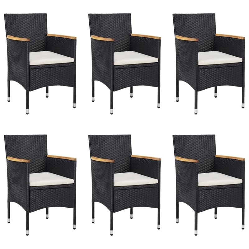 Bowery Hill Solid Acacia Wood/PE Rattan 7-Piece Set Dining Set in Black