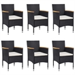 Bowery Hill Solid Acacia Wood/PE Rattan 7-Piece Set Dining Set in Black