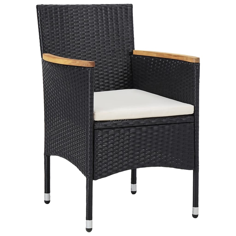 Bowery Hill Solid Acacia Wood/PE Rattan 7-Piece Set Dining Set in Black
