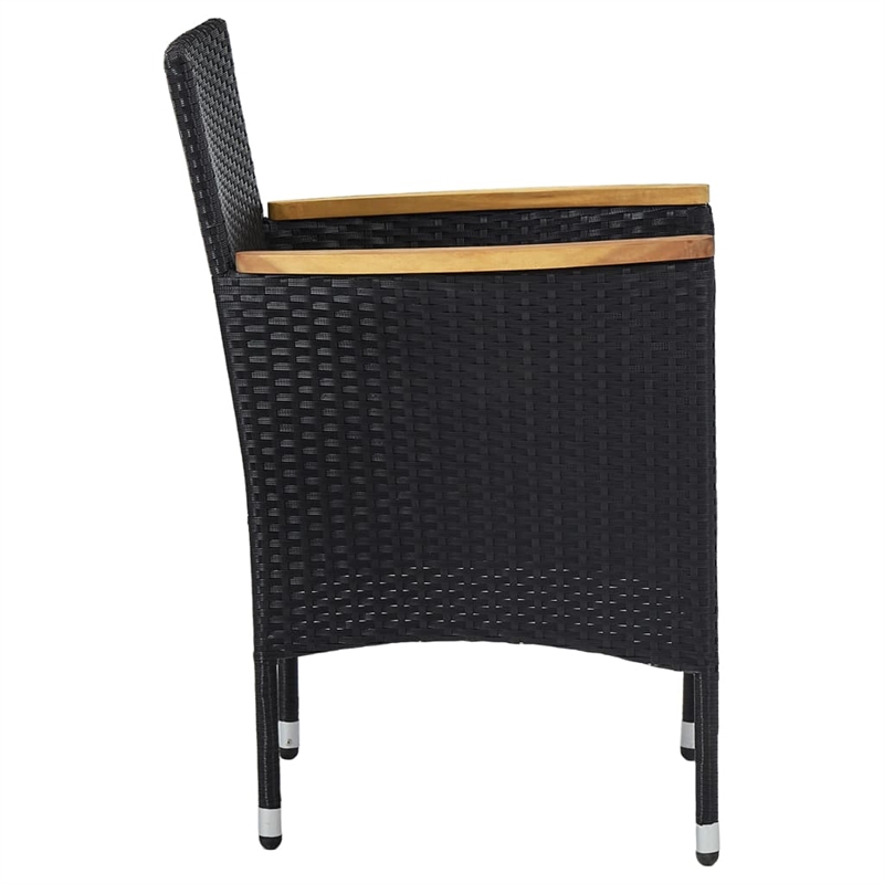 Bowery Hill Solid Acacia Wood/PE Rattan 7-Piece Set Dining Set in Black