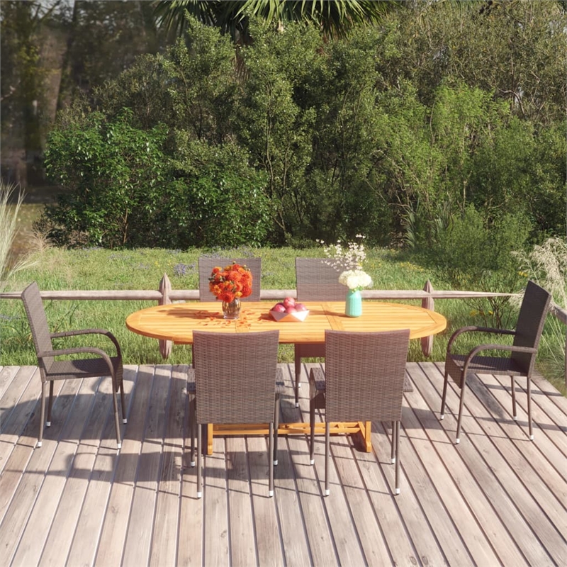 Bowery Hill Solid Acacia Wood Medium Stackable Dining Set in Brown