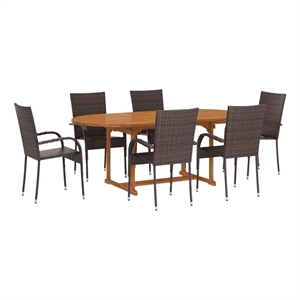 Bowery Hill Solid Acacia Wood Medium Stackable Dining Set in Brown