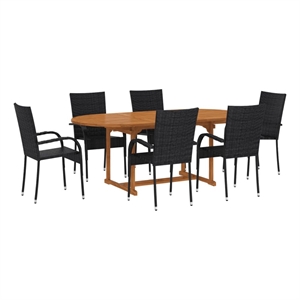 Bowery Hill Solid Acacia Wood & PE Rattan Dining Set in Black
