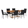 Bowery Hill Solid Acacia Wood & PE Rattan Dining Set in Black