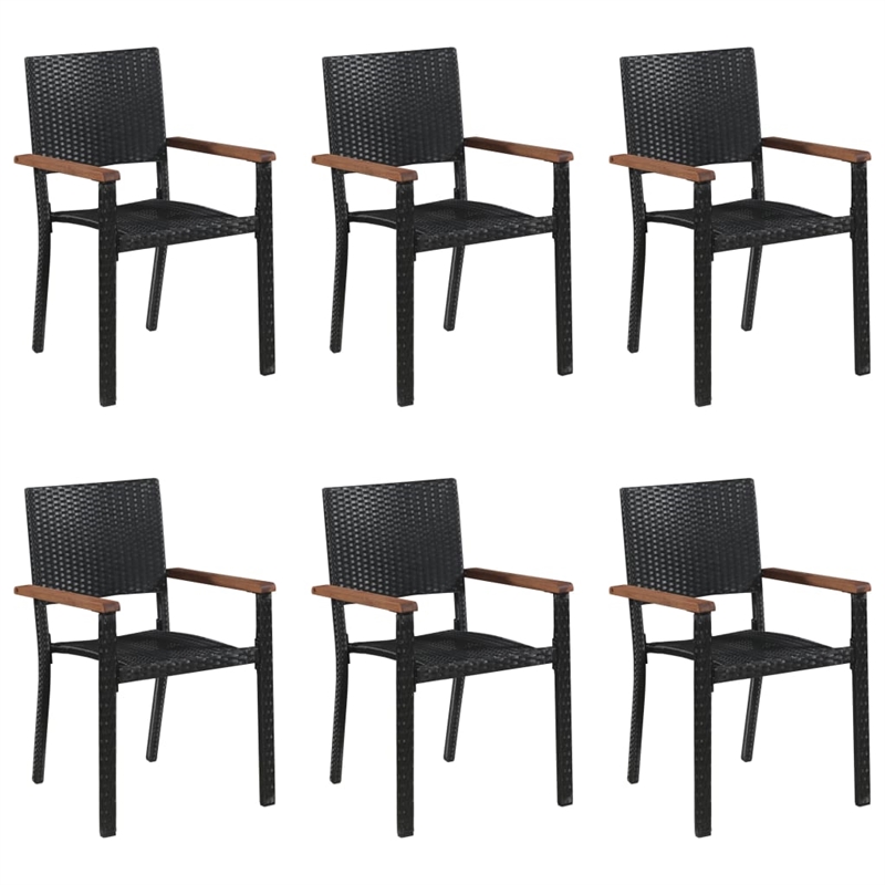 Bowery Hill Solid Acacia Wood & PE Rattan Dining Set in Black