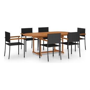 Bowery Hill Solid Acacia Wood & PE Rattan Dining Set in Black