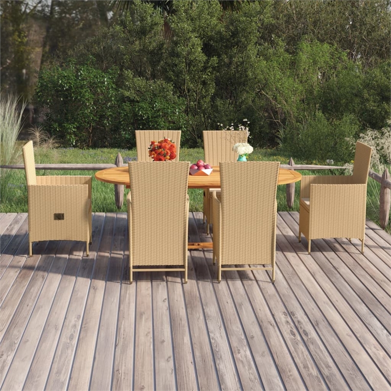 Bowery Hill Contemporary Solid Acacia Wood Dining Set in Beige