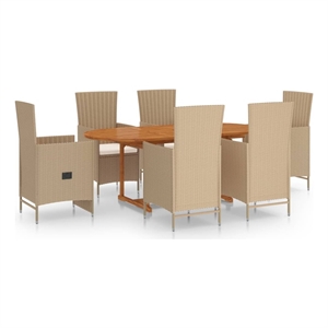 Bowery Hill Contemporary Solid Acacia Wood Dining Set in Beige