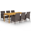 Bowery Hill Solid Acacia Wood/PE Rattan/Powder-Coated Steel Dining Set in Brown