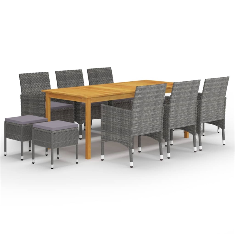 Bowery Hill Solid Acacia Wood/Powder-Coated Steel/PE Rattan Dining Set in Gray