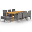Bowery Hill Solid Acacia Wood/Powder-Coated Steel/PE Rattan Dining Set in Gray