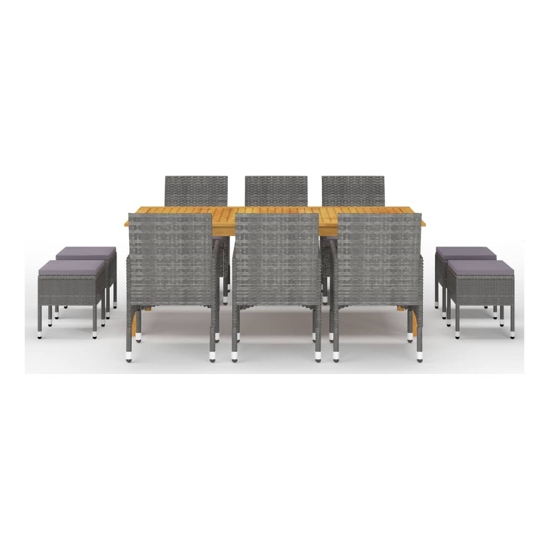 Bowery Hill Solid Acacia Wood/Powder-Coated Steel/PE Rattan Dining Set in Gray