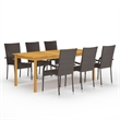 Bowery Hill Solid Acacia Wood/PE Rattan/Powder-Coated Steel Dining Set in Brown