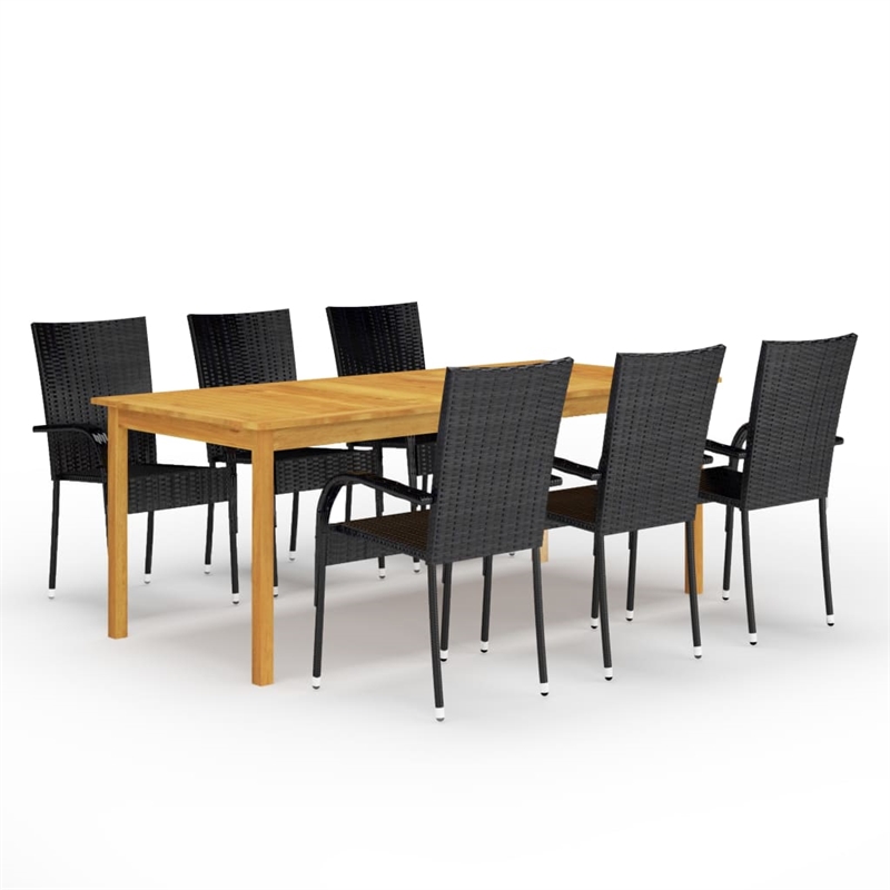 Bowery Hill Contemporary Weather-Resistant Dining Set in Black/Natural