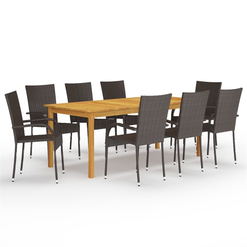Bowery Hill Solid Acacia Wood/PE Rattan/Powder-Coated Steel Dining Set in Brown