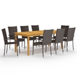 Bowery Hill Solid Acacia Wood/PE Rattan/Powder-Coated Steel Dining Set in Brown