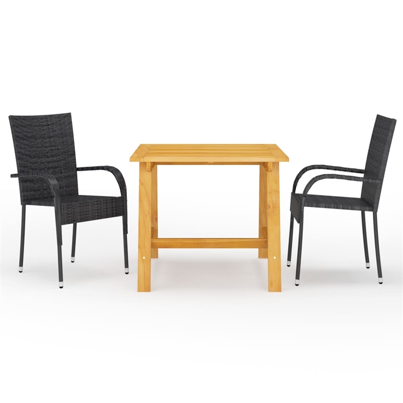 Bowery Hill Solid Acacia Wood/Powder-Coated Steel/PE Rattan Dining Set in Black