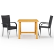 Bowery Hill Solid Acacia Wood/Powder-Coated Steel/PE Rattan Dining Set in Black