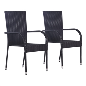 Bowery Hill Solid Acacia Wood/Powder-Coated Steel/PE Rattan Dining Set in Black